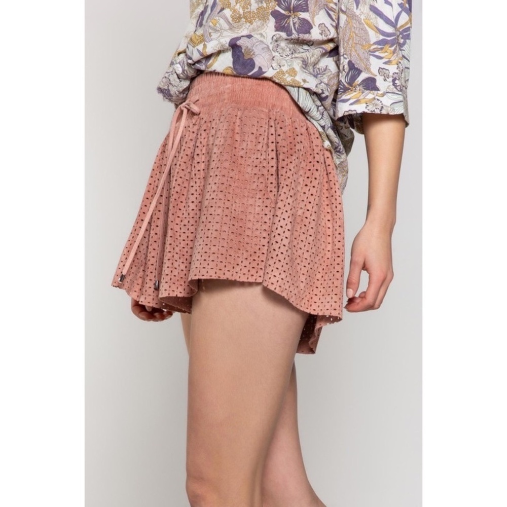 POL Dusty Pink Vegan Suede Smocked Waist Relaxed Fit Shorts - Picture 5 of 11